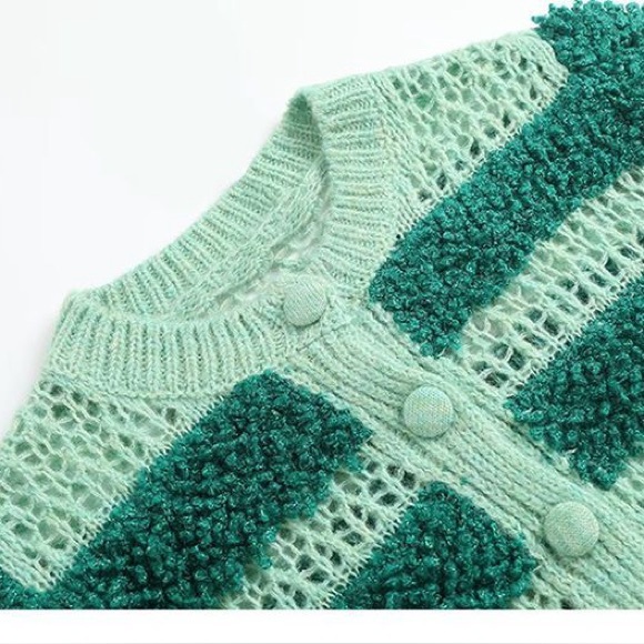 Zara Sz M Green Crew Neck Wool Blend Knit Jacket - Picture 5 of 16